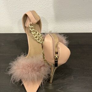 Elegant Pink Feathered Women's Heels